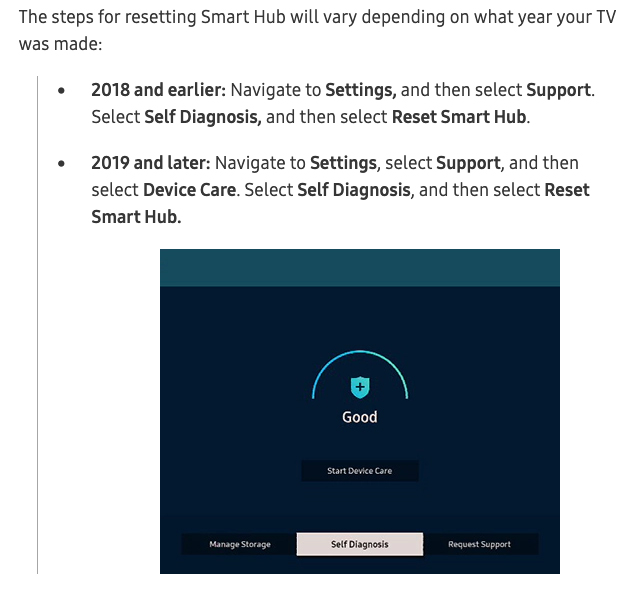 reset samsung tv smart hub